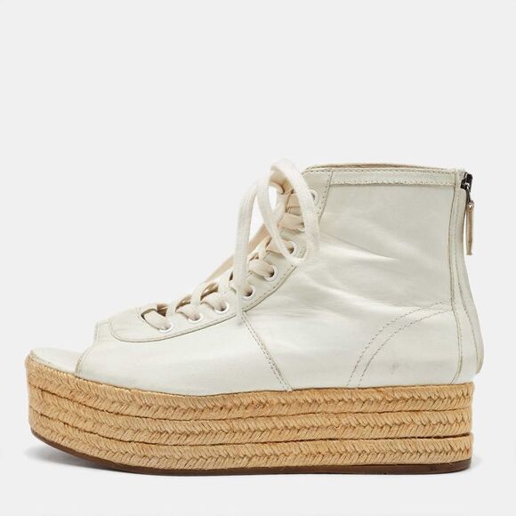 Miu Miu White Leather Open Toe Espadrille Platform High Top Sneakers Size 38.5,New Products : American Fashion Style Bags On Sale